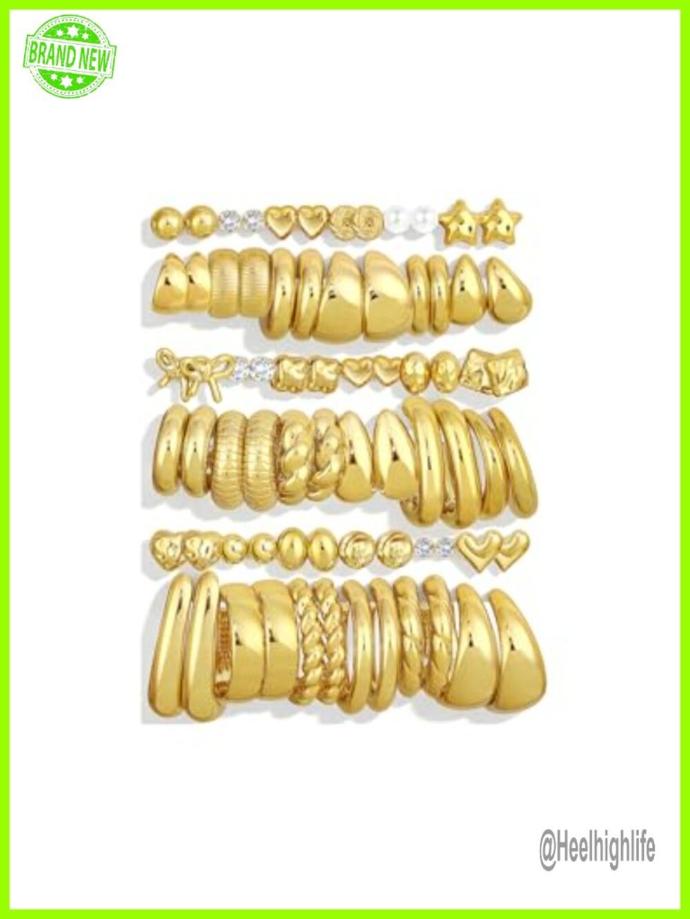 36 Pairs Chunky Gold Hoop Earrings Set for Women, Gold Plated